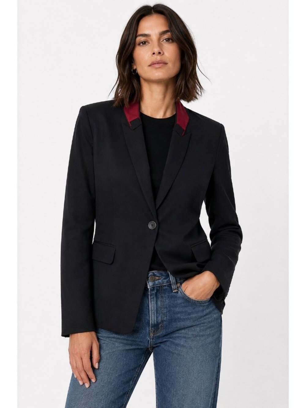 rag & bone archer blazer black maroon 14 wool silk inverted upcollar tailored
